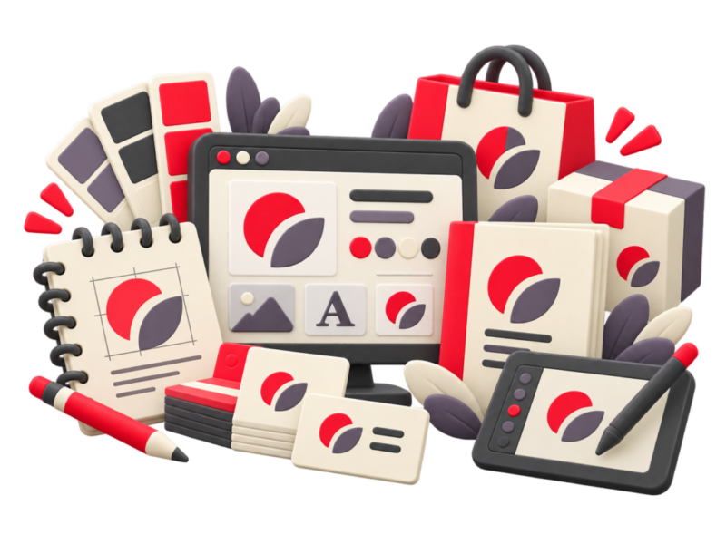 Branding packages with logo design, brand assets, packaging and digital marketing materials